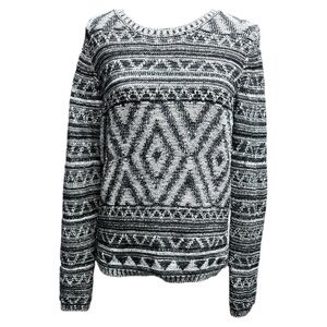 Lucky Brand Geometric Patterned Sweater - Black and White Size XL